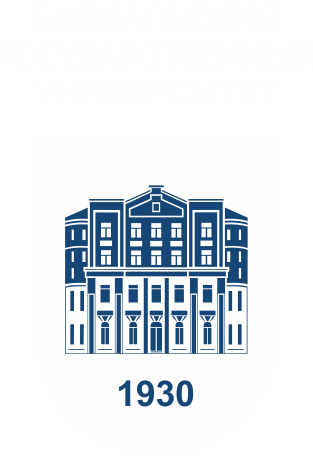 Вертикально ориентированный логотип БГУ с белой заливкой на синем фоне